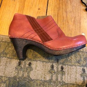 Red leather clog booties